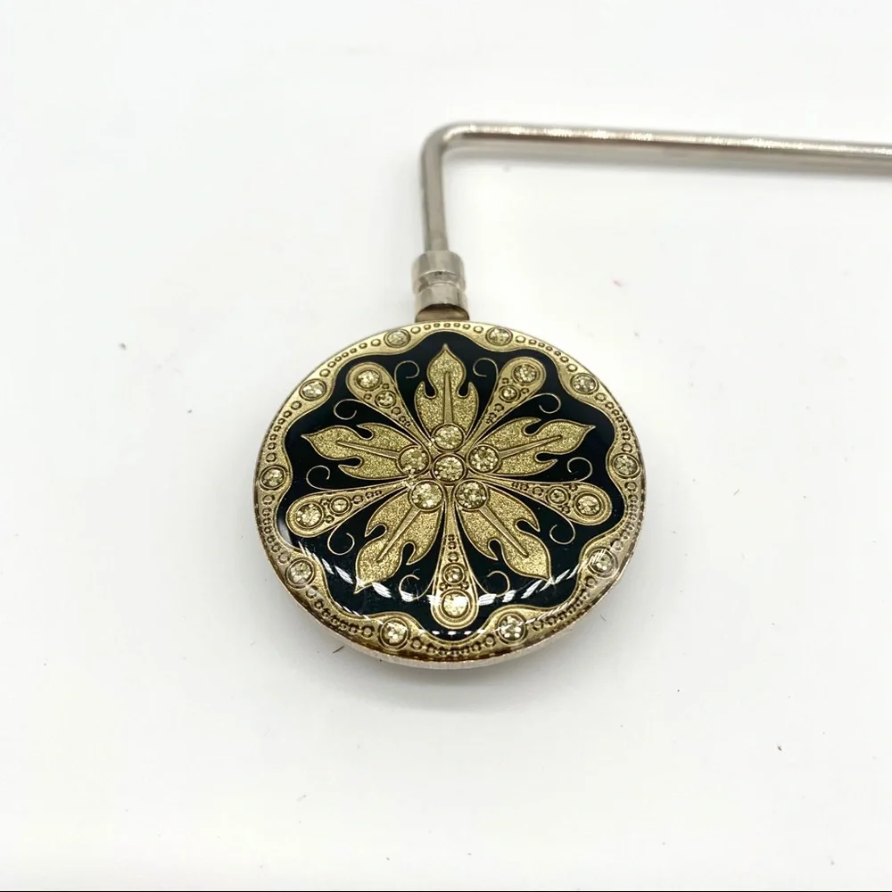 Vintage Floral Purse Table Hanger Hook Black Gold Silver Tone - Picture 2 of 3